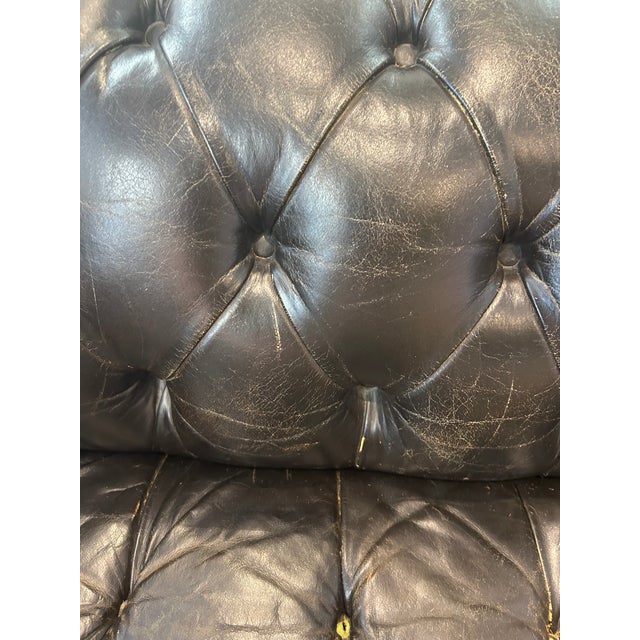 Black Large Vintage Black Leather Chesterfield Sofa For Sale - Image 8 of 12