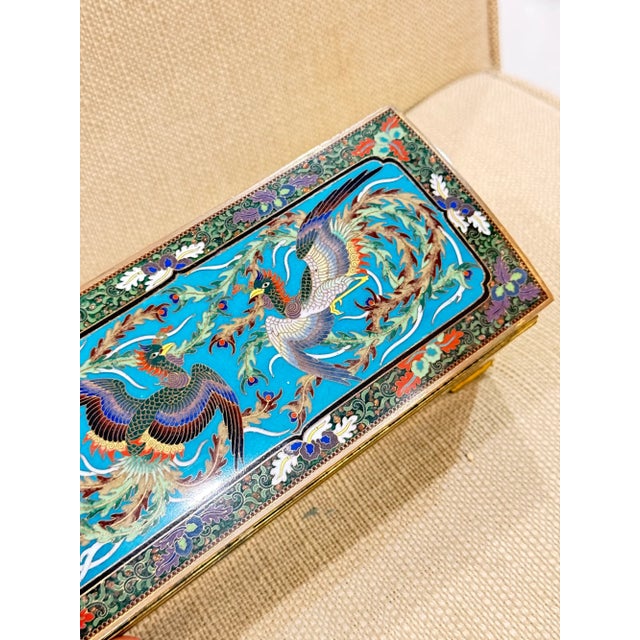 Late 19th Century Exceptional Meiji Japanese Cloisonne Enamel Phoenix Dragon Box Signed Inaba For Sale - Image 5 of 15