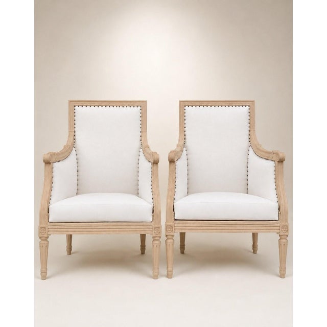 1950s Louis XVI Bergère Armchairs in Carved Beech, 1950s, Set of 2 For Sale - Image 5 of 5