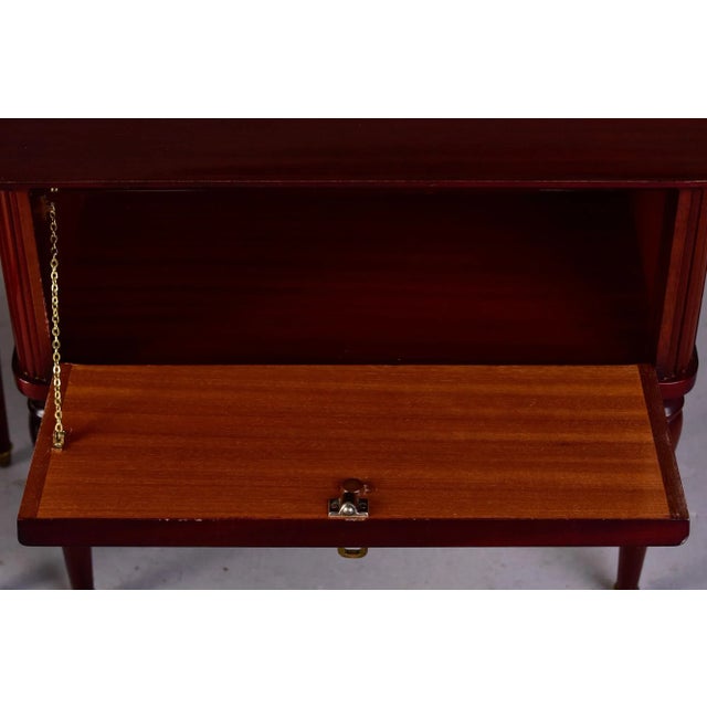 Mid Century Italian Tiger Wood Bedside Chests With Brass Tipped Legs and Hardware - Pair For Sale In Detroit - Image 6 of 13