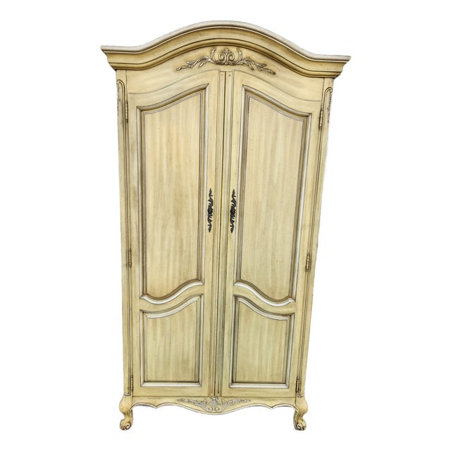 1960s French Style Carved Wood Armoire For Sale