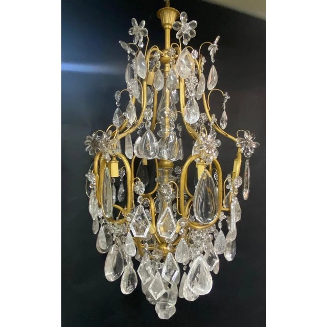 Late 19th century French chandelier. Made with bronze and rock crystal.