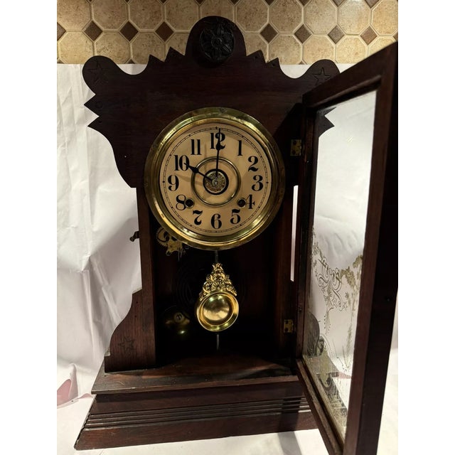 Wood 19th Century Parlor Mantel Clock by Russell & Jones For Sale - Image 7 of 7