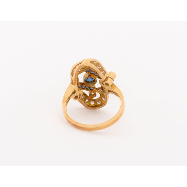 Blue 14k Yellow Gold Diamond and Sapphire Ring For Sale - Image 8 of 9