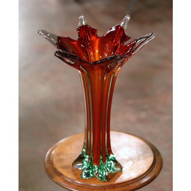 Mid 20th Century Mid-Century Italian Pulled-Feather Glass Vase Attributed to Murano For Sale - Image 5 of 8