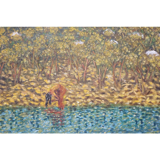 Mid 20th Century Woman at the Water Original Oil on Canvas Signed For Sale - Image 6 of 6