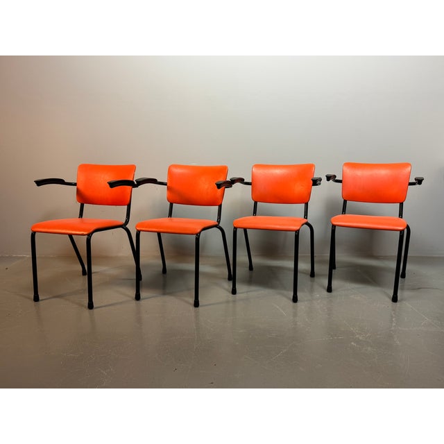 1960s Mid-Century Orange Dining Chairs from Ahrend de Cirkel, Netherlands, 1960s, Set of 4 For Sale - Image 5 of 5
