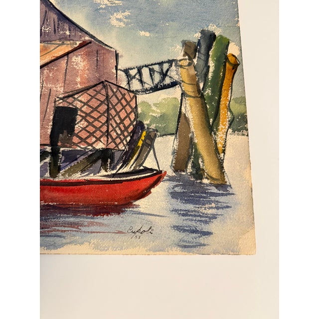 1953 Watercolor Painting of Boatyard by James Vincent Cupoli For Sale In Washington DC - Image 6 of 7