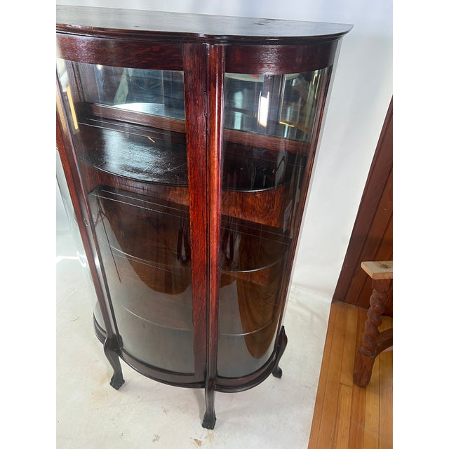 Antique American Tiger Oak Bow Front China, Display, Curio