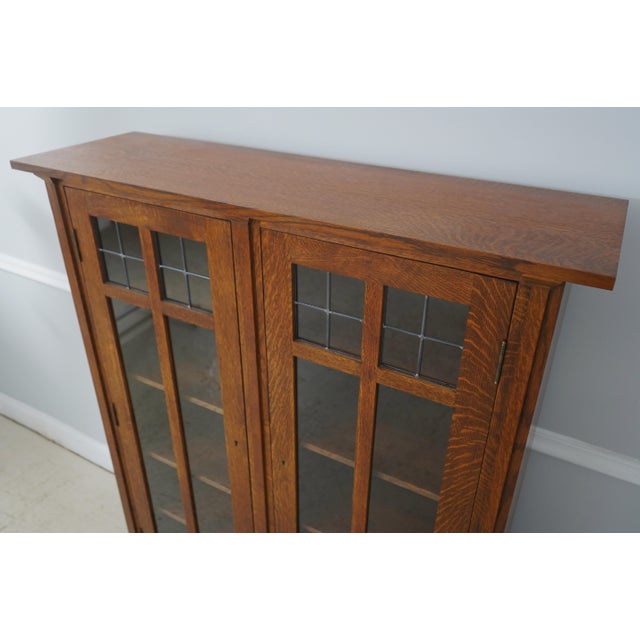 Wood Stickley Mission Oak Leaded Glass Door Bookcase For Sale - Image 7 of 15