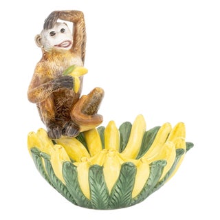 Italian Maiolica Monkey and Bananas Form Centerpiece For Sale