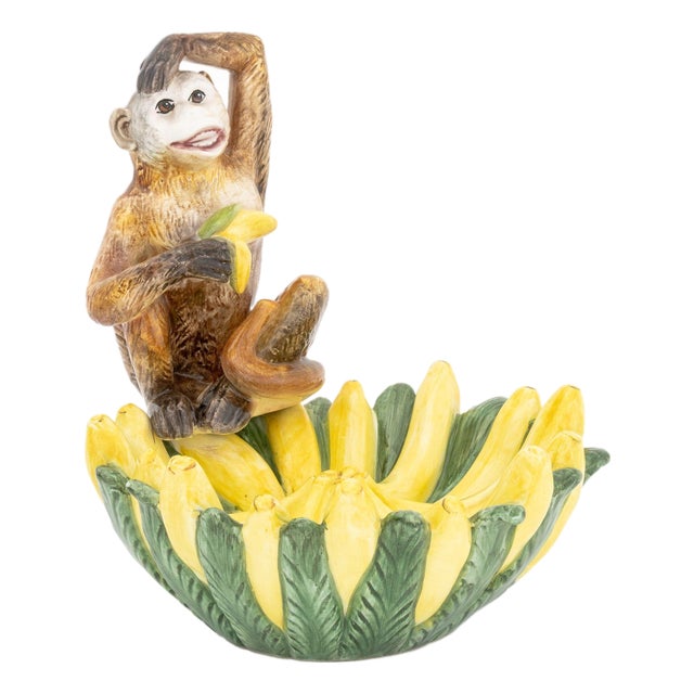 Italian Maiolica Monkey and Bananas Form Centerpiece For Sale