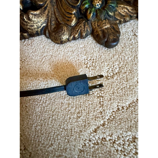 Antique Art Deco Floor Standing Bridge Arm Lamp 59", Ornate Gold & Green Floral For Sale - Image 10 of 11