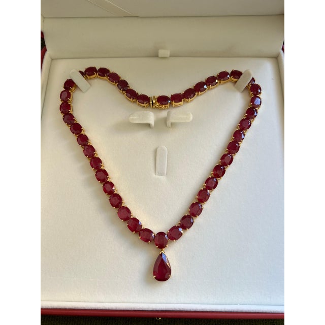 Bochic “Capri” Vintage 100 Carat Natural Ruby Necklace Set in 18K Gold & Silver For Sale - Image 12 of 15