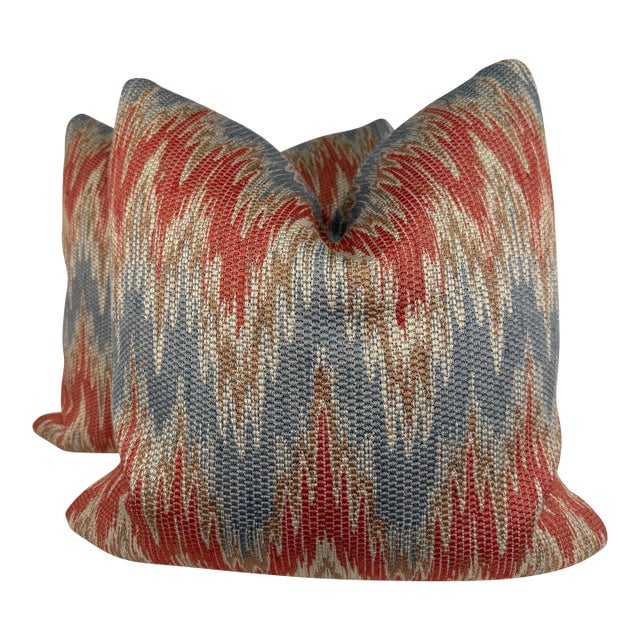 Colefax & Fowler "Medora" in Tomato/Slate 22" Pillows-a Pair For Sale