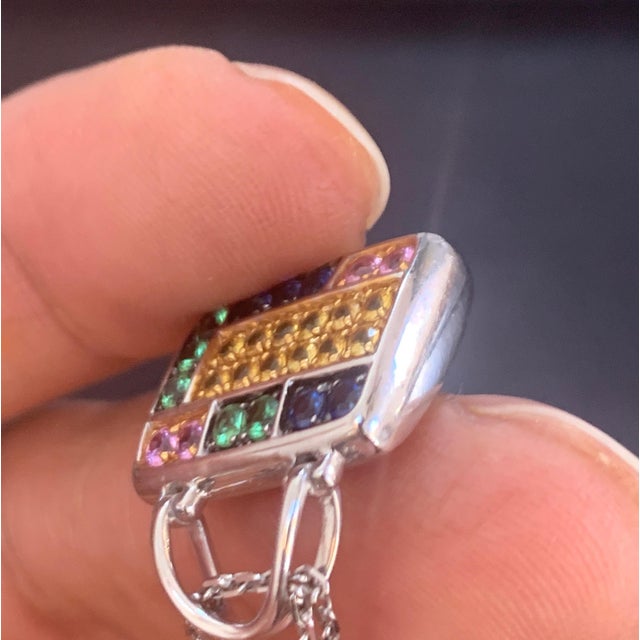 2.0 Carat Multi Sapphire Pendant /Necklace 18 Karat Gold Estate, Pocket Book For Sale - Image 4 of 18