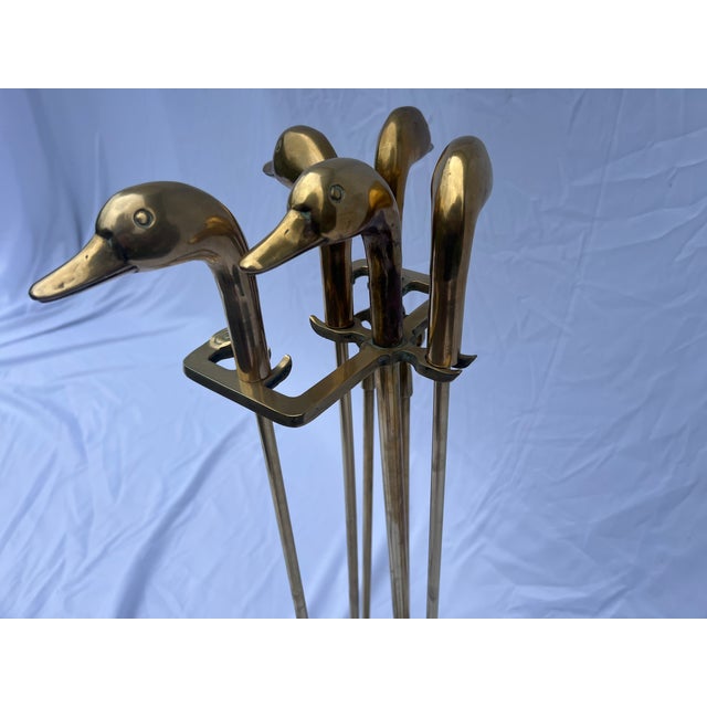 Mid 20th Century VIntage Brass Mallard Duck Fireplace Tools With Stand- 5 Pieces For Sale - Image 5 of 8