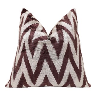Deep Wine & Silver Chevron Velvet Pillow - 20" X 20" For Sale