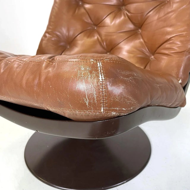 Animal Skin Italian Space Age Armchair in Brown Leather and Black Plastic by Play, 1970s For Sale - Image 7 of 9