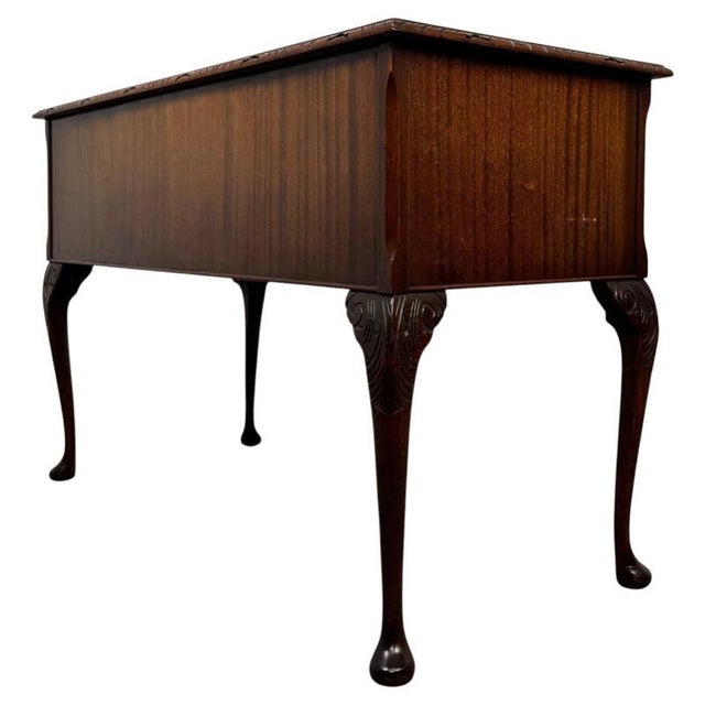Wood Antique English Mahogany Writing Table, 1920 For Sale - Image 7 of 12