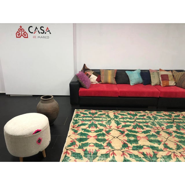 Vintage Christmas Turkish Handmade Beige and Green Rug For Sale In Phoenix - Image 6 of 11