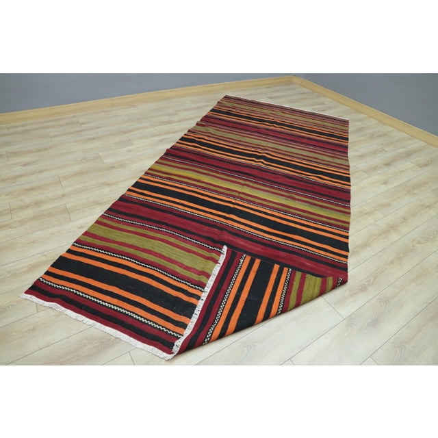 1960s Rustic Style Stripe Design Handmade Oushak Kilim Rug For Sale In Sacramento - Image 6 of 10