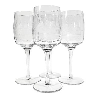 Hand Cut Clipper Ship Goblets- Set of Four For Sale