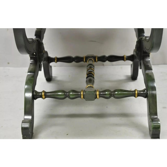 Vintage Curule X-Form Dorothy Draper Espana Style Green Marble Top Side Table For Sale - Image 10 of 12