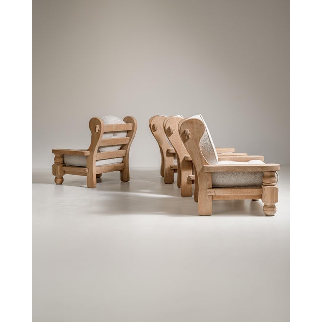 Pair of Brutalist Oak Upholstered Armchairs, Antique, France, Circa 1970 For Sale - Image 11 of 14