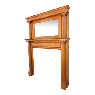 Antique Mission Oak Mantle Fireplace Surround W/ Mirror ~ Arts & Crafts ~ Columns For Sale