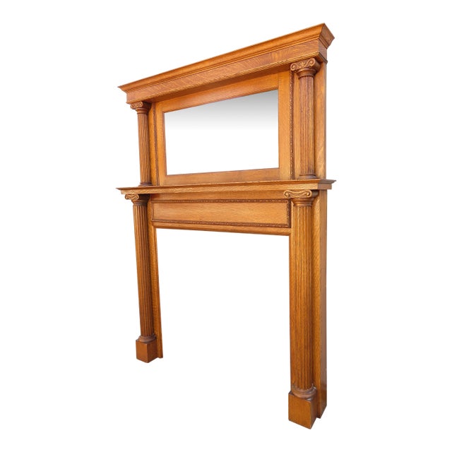 Antique Mission Oak Mantle Fireplace Surround W/ Mirror ~ Arts & Crafts ~ Columns For Sale