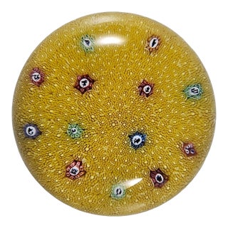 Baccarat 1970 Millefiori Zodiac Carpet Gridel Paperweight Animal Silhouette Yellow #162 For Sale