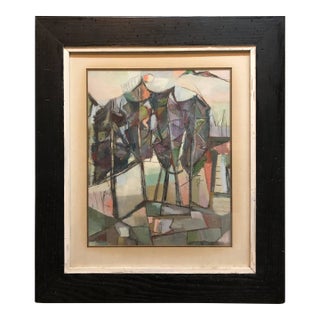 Early 20th Century Emma Ehrenreich, American Woman Modernist Oil Painting Abstract Cubist Landscape For Sale