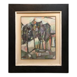 Early 20th Century Emma Ehrenreich, American Woman Modernist Oil Painting Abstract Cubist Landscape