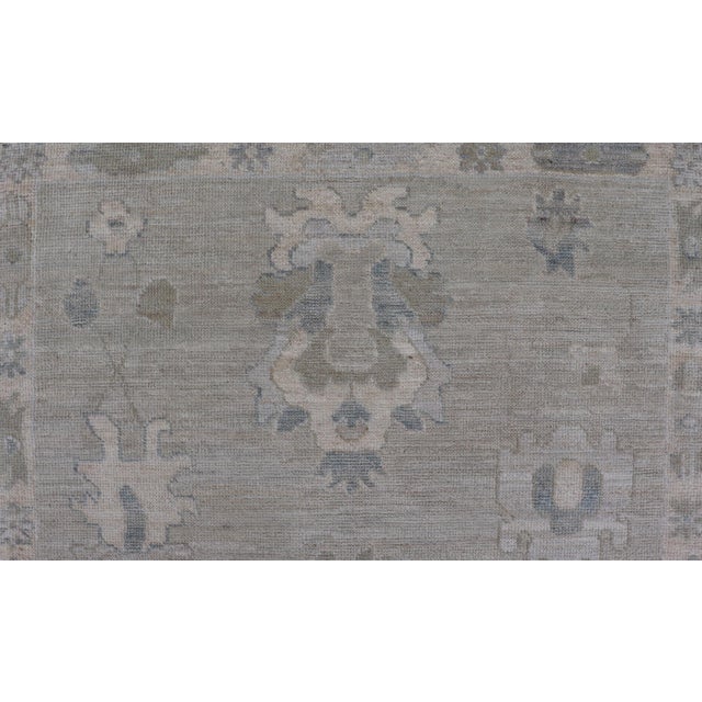 Afghanistan Oushak Rug With Soft Sage Gray Field and Tribal Motifs For Sale In Atlanta - Image 6 of 10