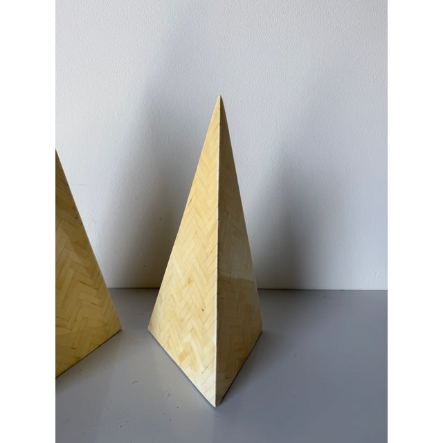1980s Postmodern Tessellated Bone Pyramid Obelisk Sculptures – A Pair For Sale - Image 11 of 12