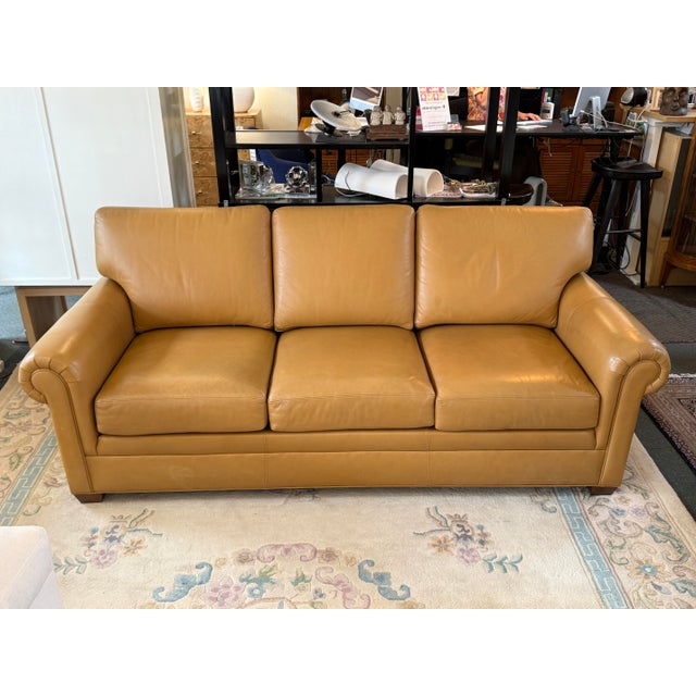 Ethan Allen Conor Leather Sofa, Camel For Sale In San Francisco - Image 6 of 12