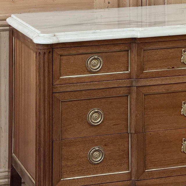 Antique French Louis XVI Mahogany Commode With Carrara Marble For Sale - Image 4 of 14