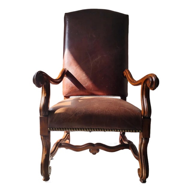 Mid 19th Century Ralph Lauren Leather and Mahogany Upholstered Armchair For Sale