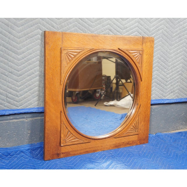 Antique Victorian Carved Oak Reclaimed Wall Hanging Mirror Beveled Glass For Sale - Image 4 of 10