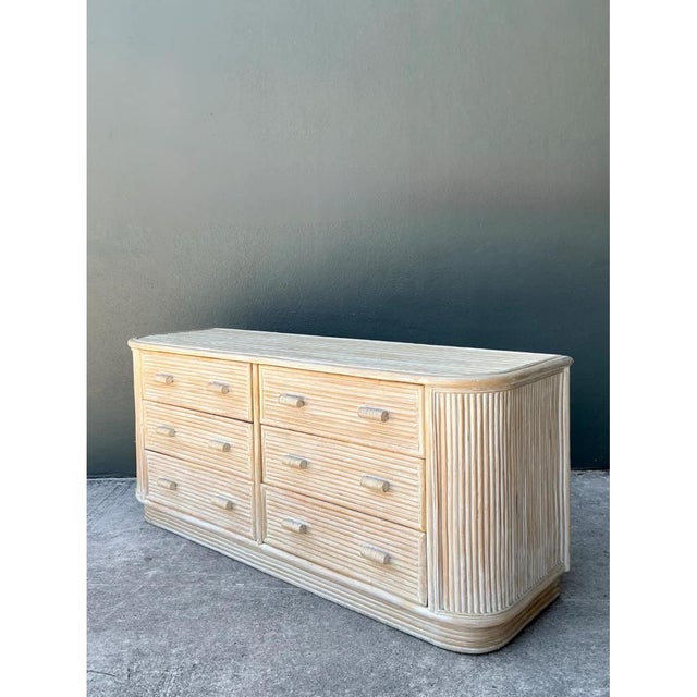 Vintage Washed Pretzel Reed Six-Drawer Dresser For Sale In West Palm - Image 6 of 12