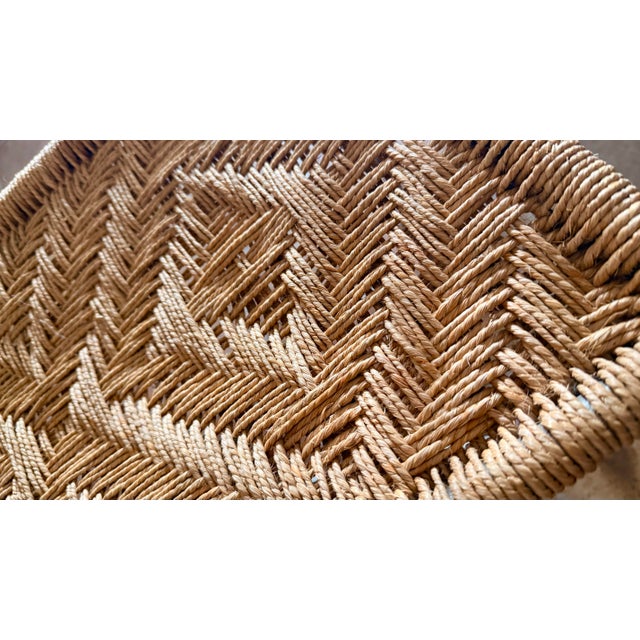 Metal Vintage 1980’s Organic Modern Geometric Woven Rope Bench, Hand Crafted Bronze Tone Twig Legs/Stretchers Accented With Gold, Nod to Audoux-Minet For Sale - Image 7 of 12