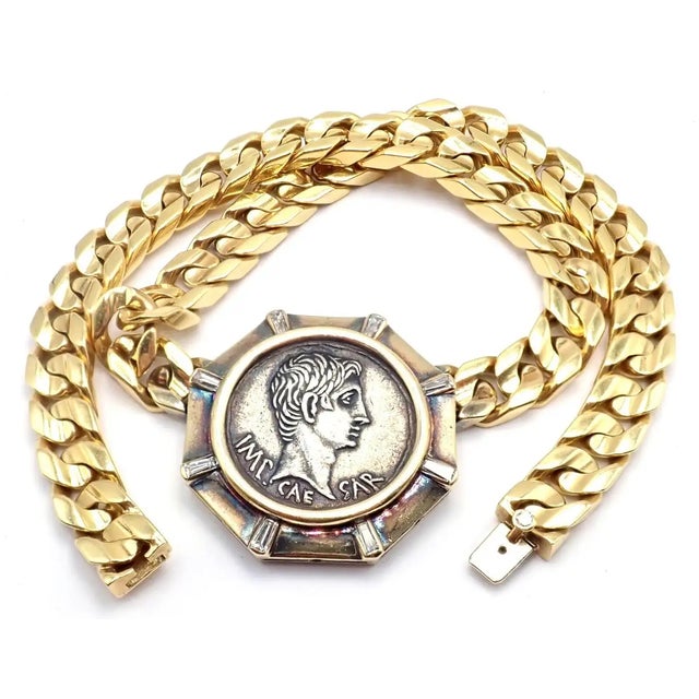 Antique Bulgari Coin Monete Diamond Yellow Gold Link Chain Necklace For Sale - Image 11 of 12