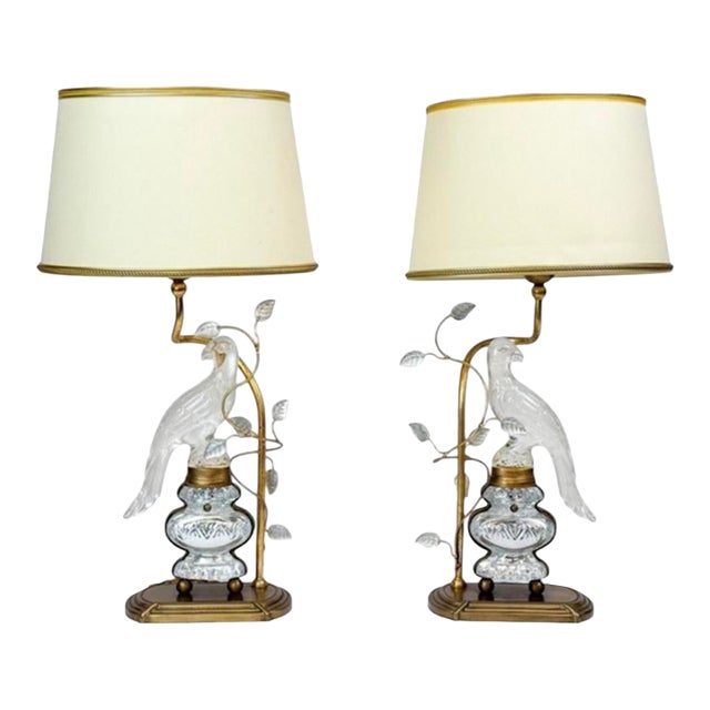Maison Bagues Rock Crystal Bird Table Lamps For Sale