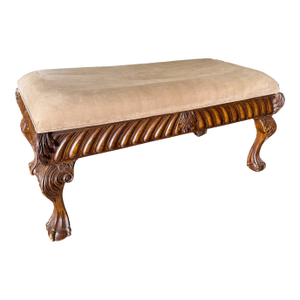 Late 20th Century Chippendale Hand Carved Hardwood Bench With Claws & Ball Legs