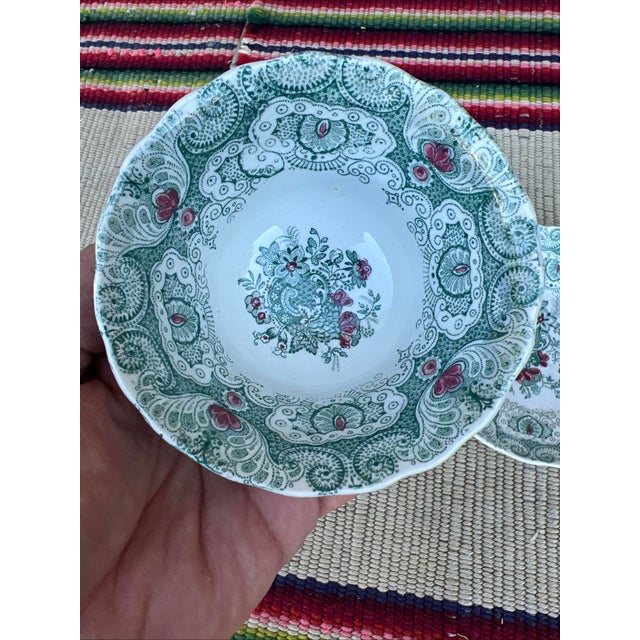 A Pair of Antique Staffordshire Green Transferware Decorated Cups and Saucers, by Adams, Circa 1830's For Sale - Image 10 of 16