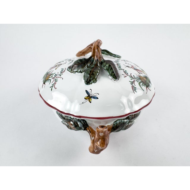 Vintage French Lallier Moustiers Faience Lidded Bowl With Branch Handles For Sale - Image 12 of 17