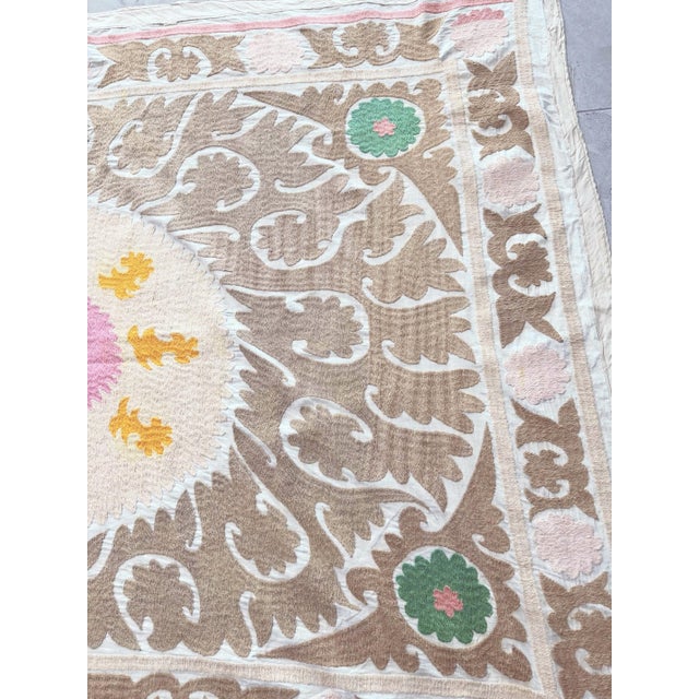 Mid-Century Modern Uzbek Suzani Wall Tapestry For Sale - Image 3 of 7