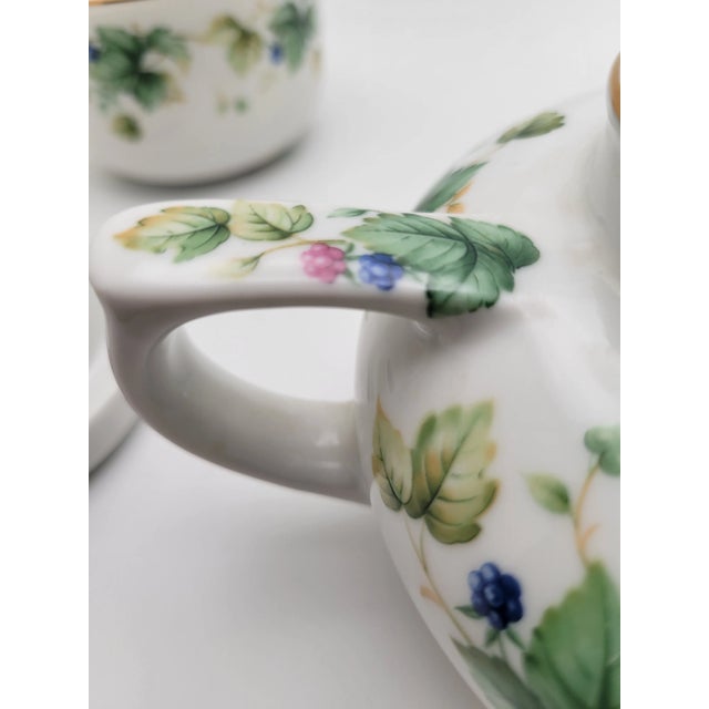 1960's Berries and Leaves Design Porcelain Tea Pot With Lid and Cup For Sale - Image 11 of 12