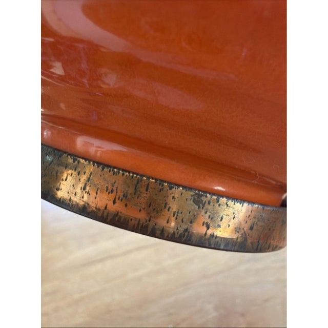 1930s Vintage Bauer Pottery Ringware Pitcher w Metal Lid Handle 9" Los Angeles For Sale - Image 5 of 10